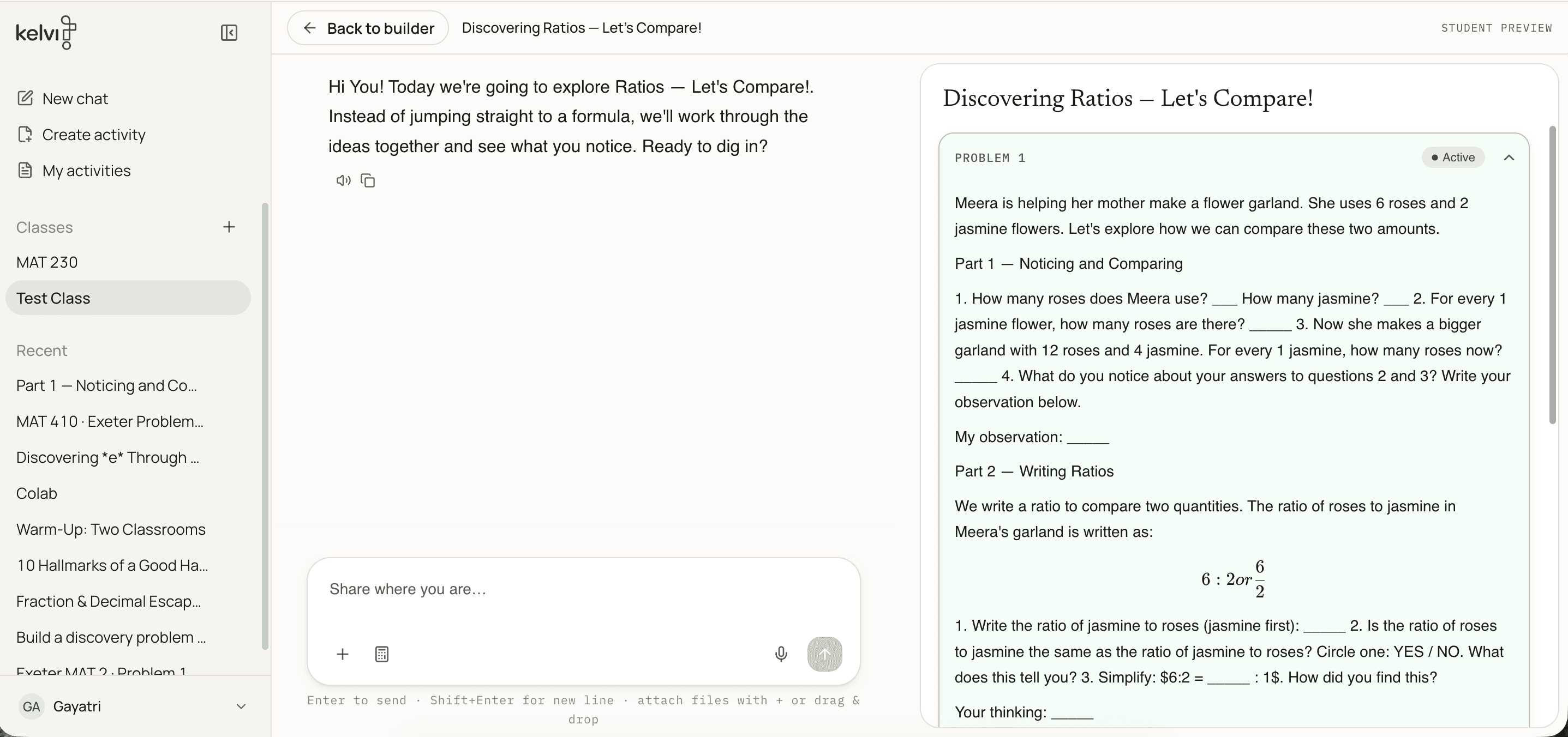 Student preview of a Kelvi activity